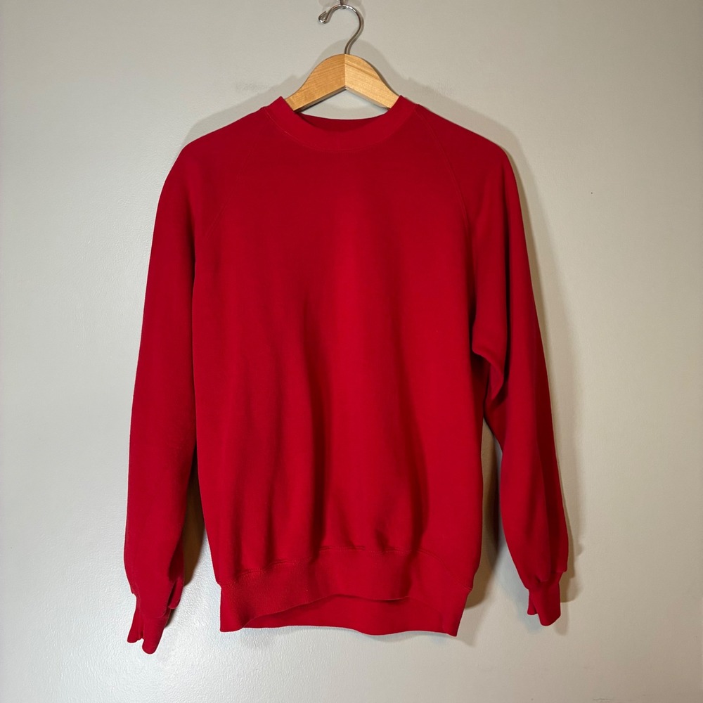 Vintage Jerzees Red Crewneck Sweatshirt XL Made in USA Blank Raglan 90s Fleece